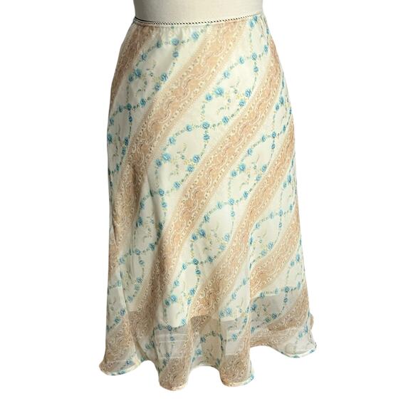 Great American Sportswear Dresses & Skirts - GAS Vintage 90s Y2K Skirt XL Beige Blue Floral Pull On Fairy Cottage Romantic